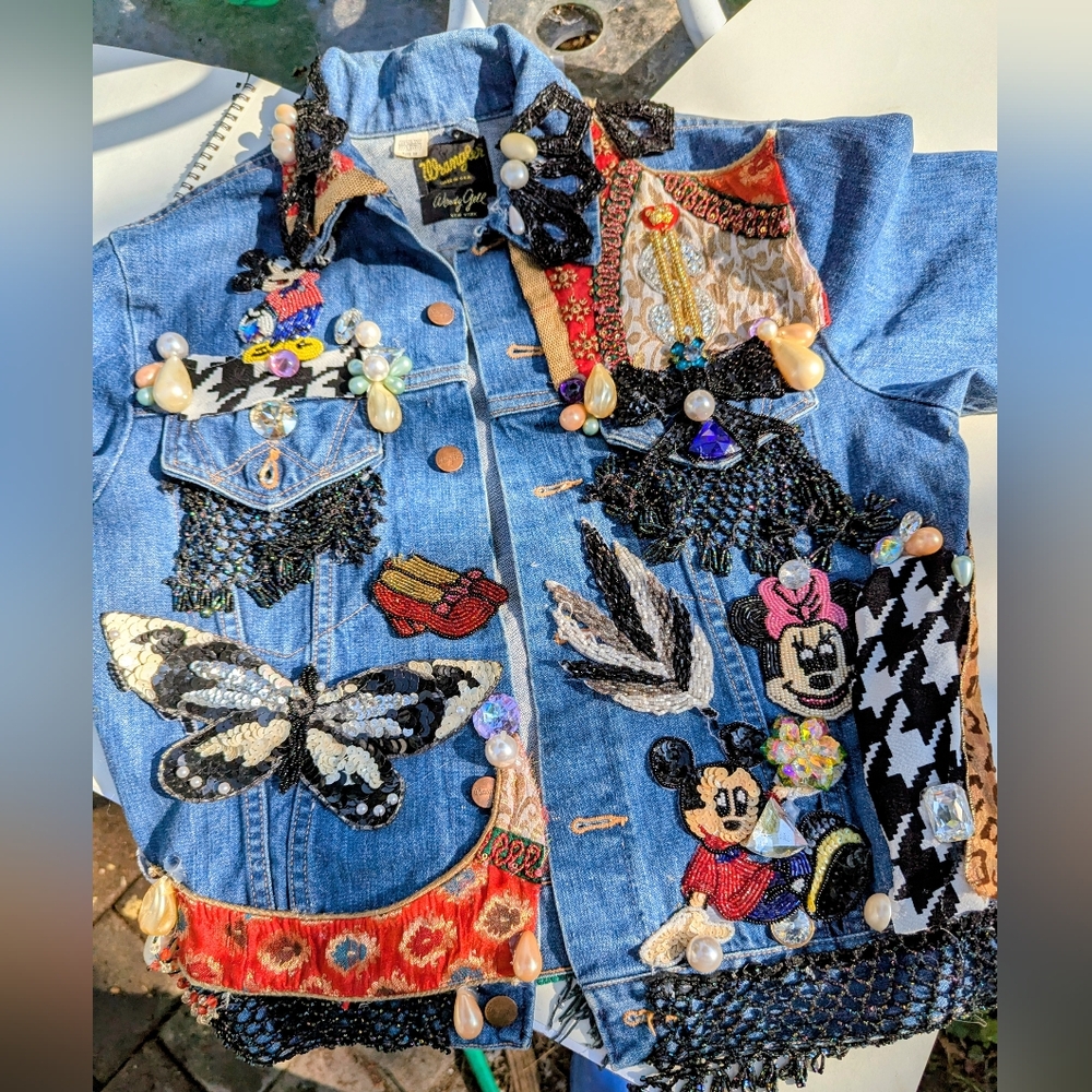Wendy Gell Bejeweled Denim Jacket Disney Guitar Cherubs Amazing!